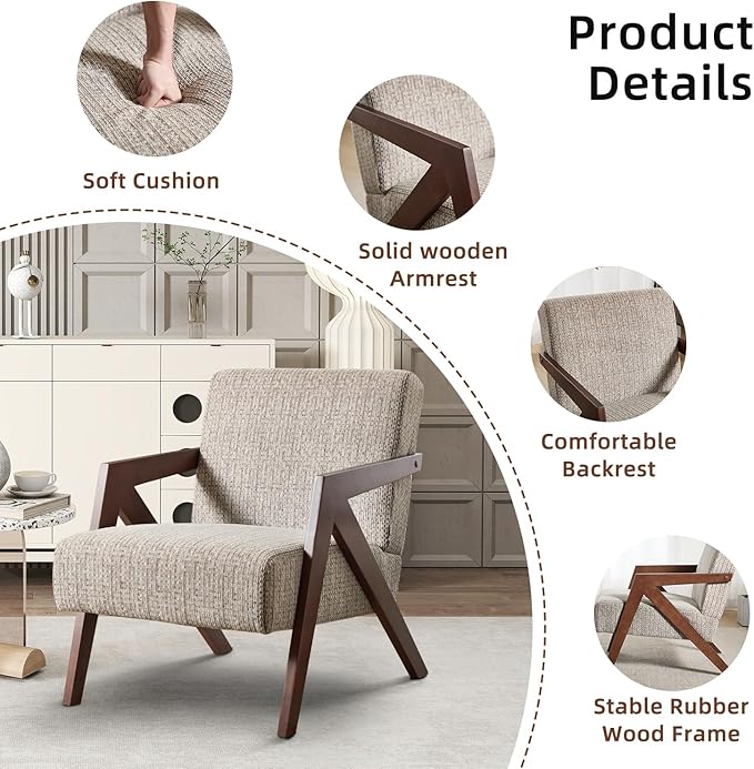 INZOY Accent Chairs Set of 2, Mid Century Modern Accent Chair with Wood Frame, Upholstered Reading Armchair with Soft Linen Fabric, Accent Chair for Living Room Bedroom Apartment, Easy Assembly, Brown