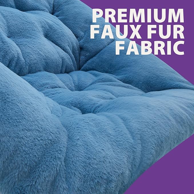 OAKHAM Comfy Chair for Adults, Soft Faux Fur Folding Lounge for Bedroom Living Room Dorm Rooms Flexible Reading Chair for Teens Kids, X-Large Foldable (Faux Fur-Blue)
