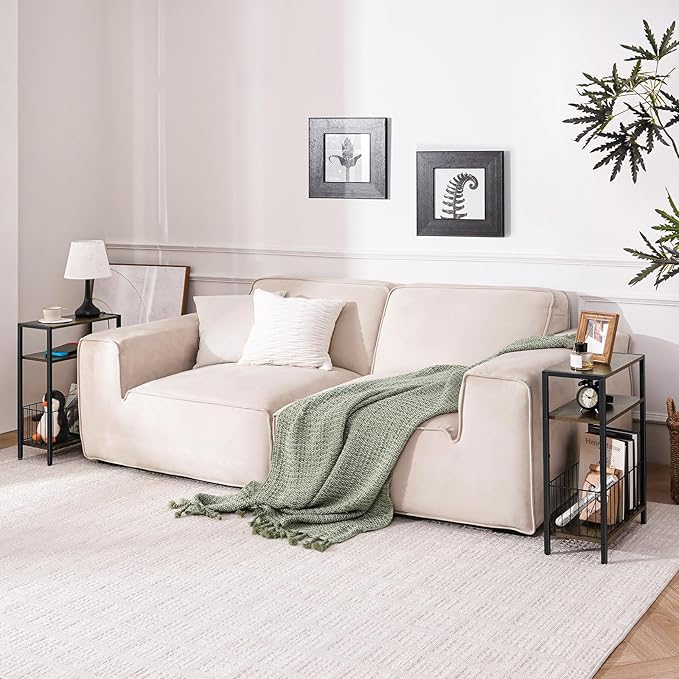 Yoobure Narrow Side Table with Storage Basket, Small End Table for Small Spaces Skinny Side Tables Living Room Bedroom, Slim Nightstand 3 Tier Bedside Table Space-Saving for Magazine, Rustic Brown