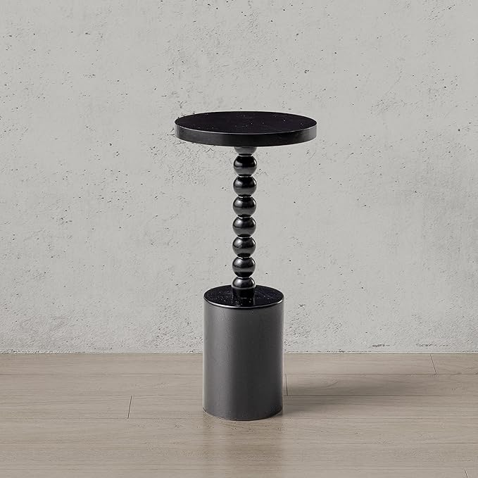 LONYKE Wood Drink Table, Round Martini Table, Modern Pedestal End Table with Base for Small Space Living Room, Bedroom, Black