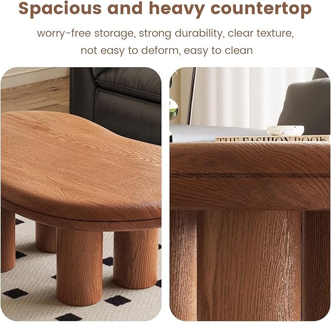 Guyii 35.82" Mid Century Coffee Table Brown Irregular Sofa Side Table with 4 Legs Cloud Coffee Table Modern End Table for Living Room Office Apartment