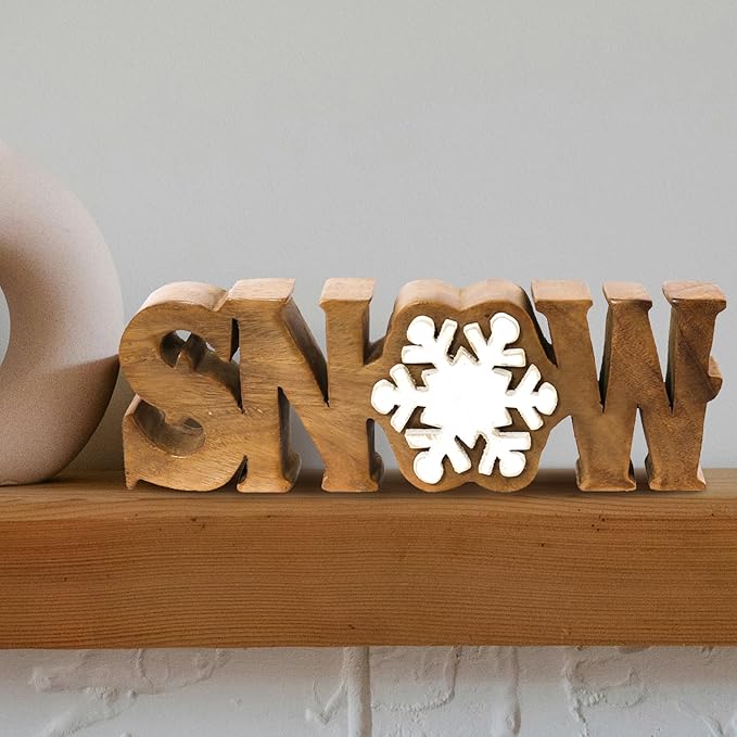 Decozen Living Room Decor: Handcrafted Snow Sign Letters Centerpiece - Bedroom, Indoor Coffee Table, House, Dining Room, Farmhouse & Kitchen Decor, Housewarming Gifts and Accessories - Solid Wood
