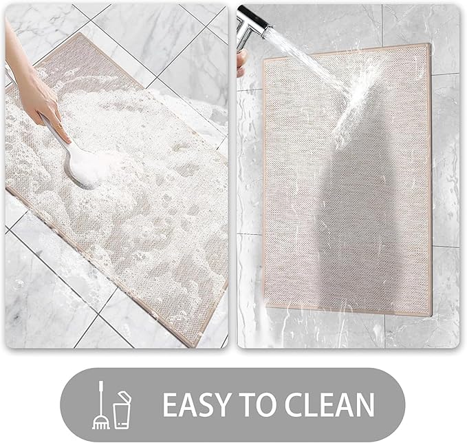 Indoor Door Mat, Thin Door Mats for Inside Entry, Non-Slip Natural Rubber Backing Doormat, Washable, Low-Profile Entryway Doormats, Fade Resistant Dirt Trapper for Kitchen, 35''x24'',Beige