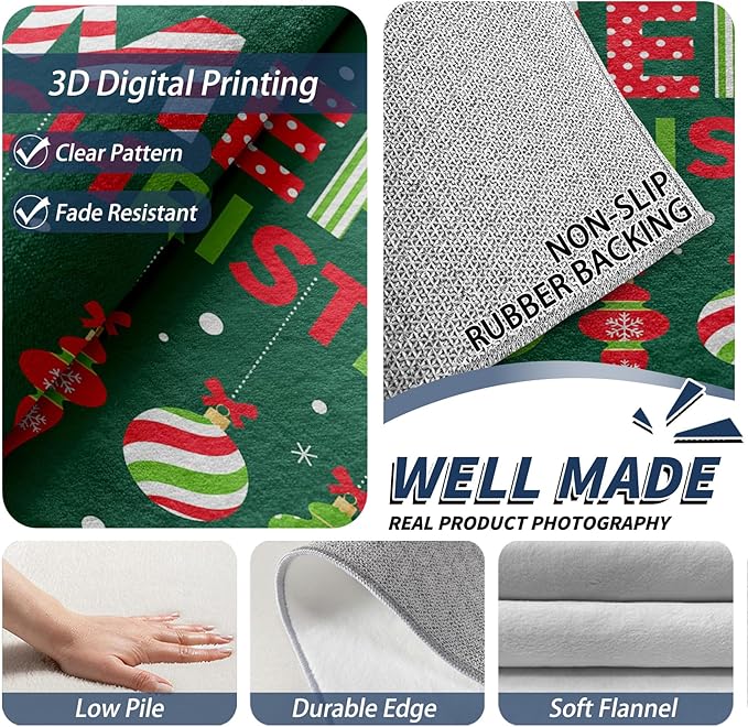 Merry Christmas Rug Indoor - 5x7 Rug, Christmas Ornament Living Room Rugs, Xmas Bedroom Rugs, Modern Xmas Carpet, Holiday Kids Home Decor & Gifts