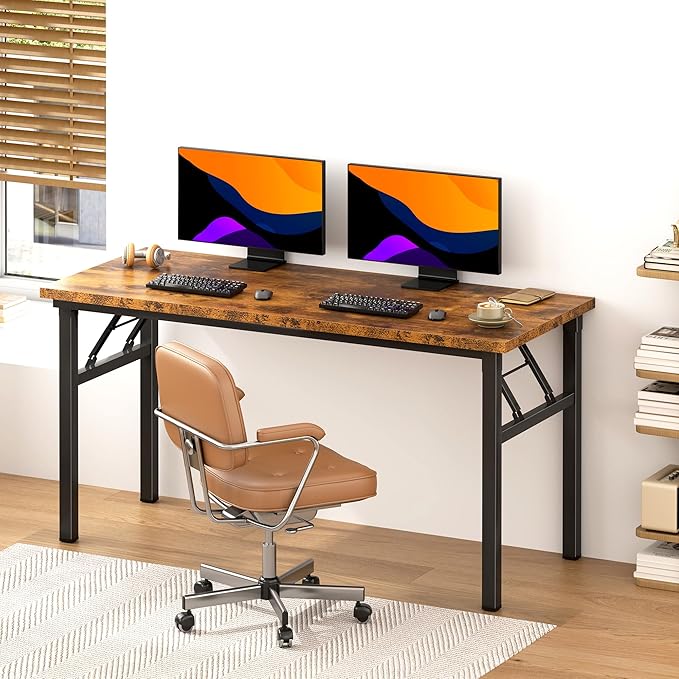 DlandHome Large Computer Desk, Folding Desk, Decent and Steady Home Office Desk/Workstation/Table 54.3inch Retro Black