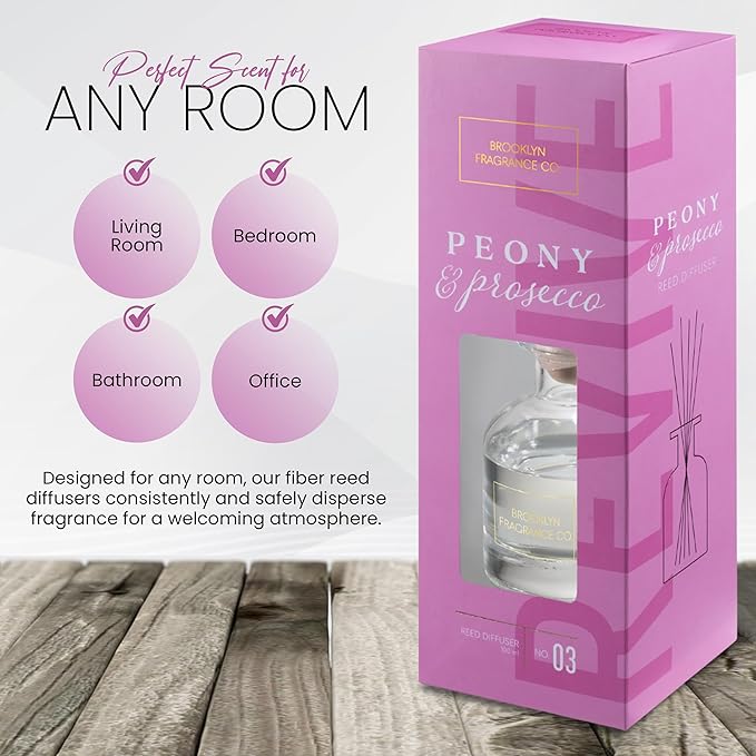 Brooklyn Fragrance Co. Aroma Diffuser - Long Lasting Premium Fragrance - Air Fresheners for Home Peony & Prosecco Scents- Fragrance Diffuser for a Large Room - 100ML