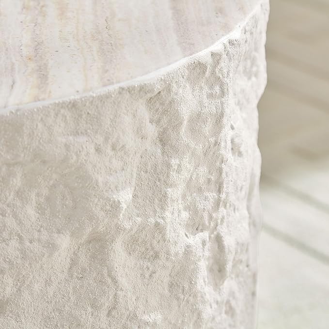 Nesting Coffee Table Set of 2, Modern Round Faux Marble Circle Accent Coffee Tables for Small Spaces Living Room Bedroom Balcony Office Drum Side Table