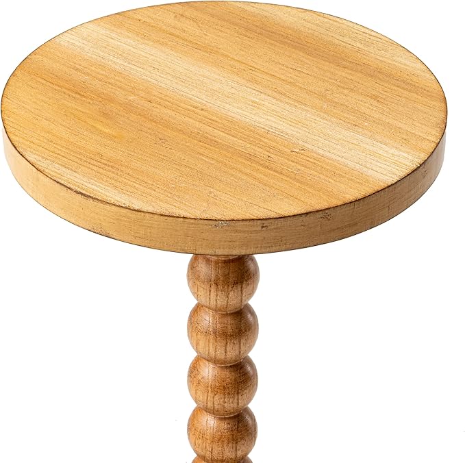 LONYKE Rustic Wood Drink Table, Round Martini Table Farmhouse Pedestal End Table with Base for Small Space Living Room, Bedroom, Natural Wood