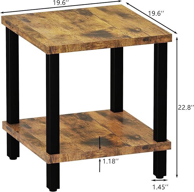 Large End Table Square Side Table Modern Sofa Table 20 Inch Industrial Coffee Table NightStand with 2-Tier Storage Shelf for Living Room Bedroom Rustic Brown MLBZ06R