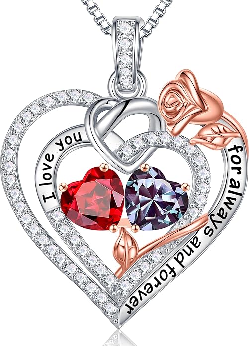 Iefil Christmas Gifts for Wife Women - 925 Sterling Silver Double Birthstone Necklace, Anniversary Birthday Gifts for Women, Jewelry Gift for Wife Girlfriend Mom Her