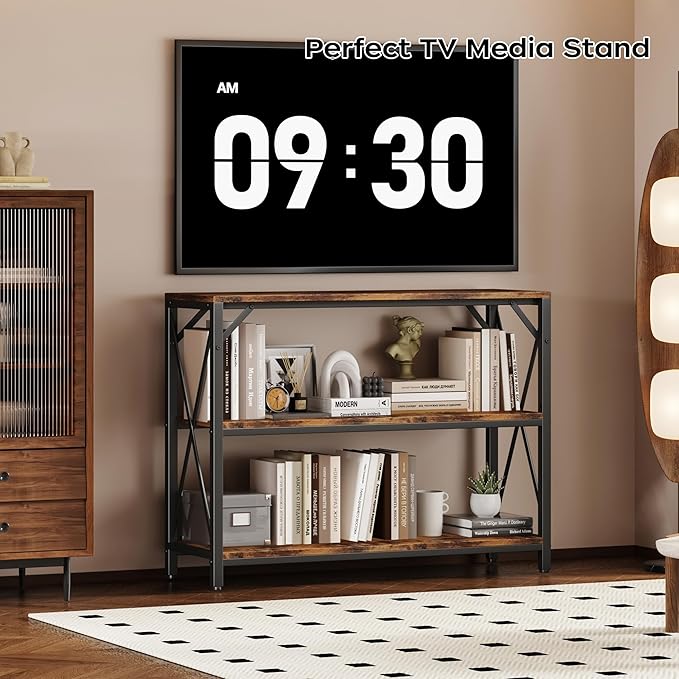 Homeiju Entry Table 40" Width, 3-Tier Entryway Table with Storage, Industrial Sofa Table with Open Shelves, Foyer Tables for Entryway, Hallway, Kitchen, Living Room and Bedroom, Rustic Brown