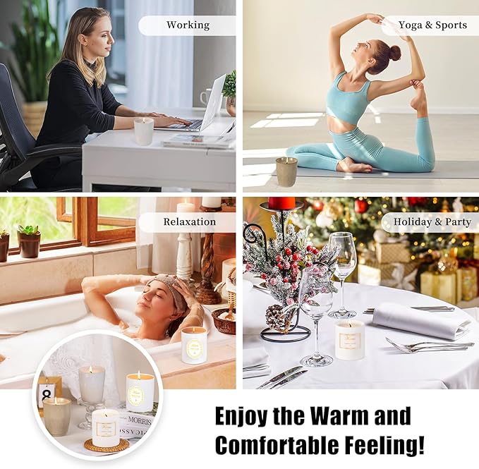 Scented Candle, 9oz Soy Candles, Pine and Cypress Scented White Candles for Women & Men, Long-Lasting Aromatherapy Jar Candle Wax for Home, Bathroom, Non Toxic Candle Gift (Ceramic Cube Cup)