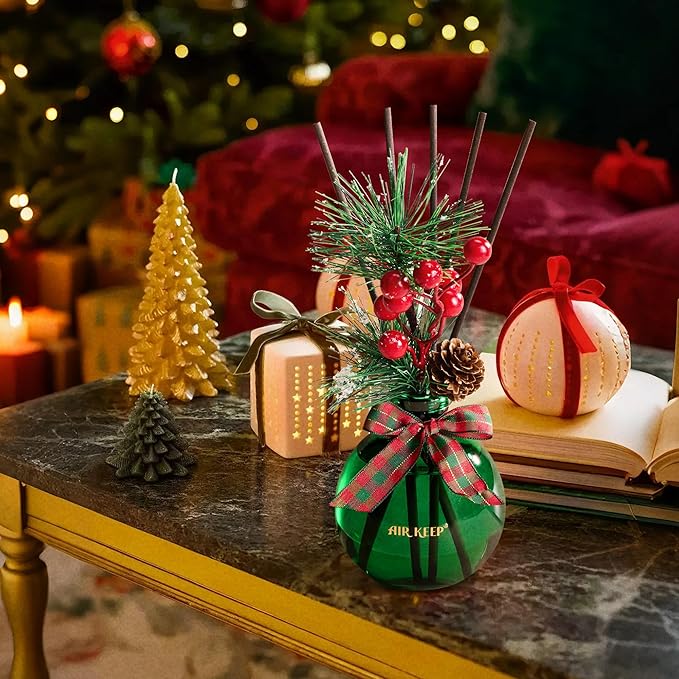 Airkeep Christmas Reed Diffusers Set, 5.07 oz Christmas Balsam & Cedar Scented Diffuser with 8 Sticks,Long Lasting Home Fragrance for Long Days, Perfect for Bathroom, Shelf Decor, Air Fresheners