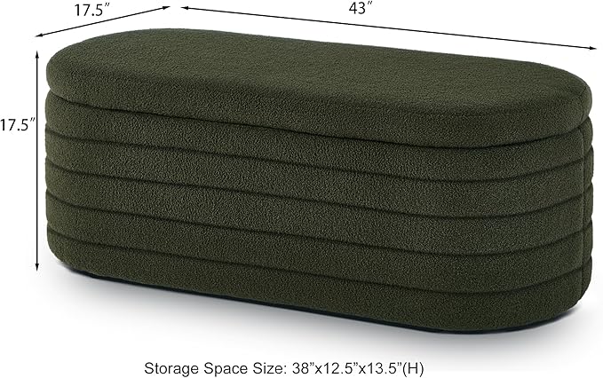 Storage Ottoman Bench End of Bed for Bedroom,43 inch Teddy Boucle Upholstered Entryway Shoe Seat Bench w/Storage,Sherpa Modern Cute Stool Foot Rest for Living Room,Window Seating,Dark Green