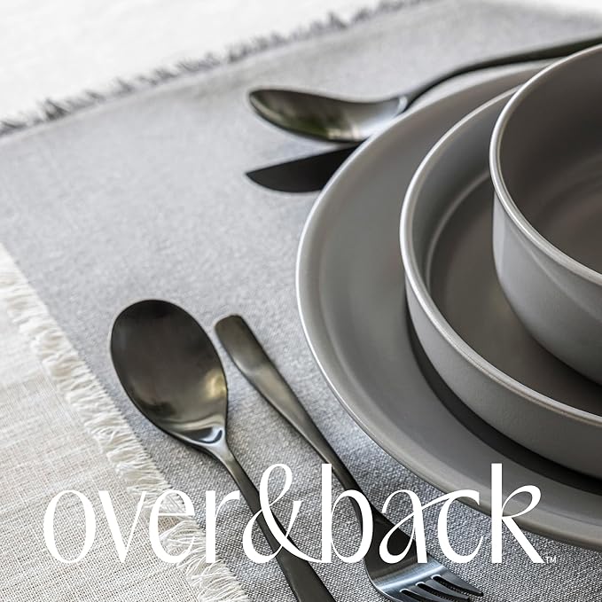 Over&Back Set of 4 Woven Frayed Chambray Placemats - Colorful Dining Table Mat - Hand-Finished Frayed Edges - 100% Cotton - Machine Washable - Kitchen and Home Decor - Grey - 14" L X 20" W