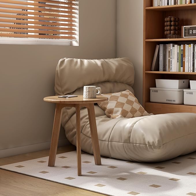 100% Solid Oak Round Side Table, Small Bedside Table for Small Spaces, Living Room End Table with Stable Frame for Bedroom Couch, (Natural, 17.71" D x 19.68" H)