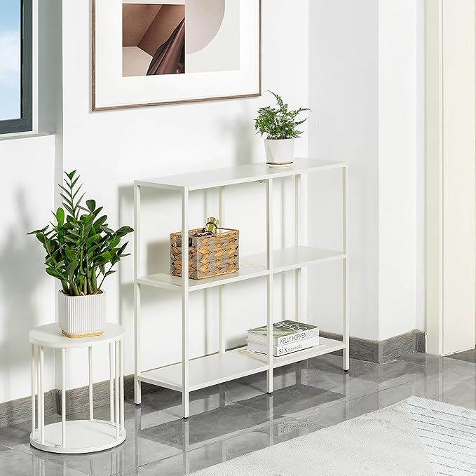 HDANI 31.5 Inch Metal Console Table with 3 Tier Strage Shelves,Narrow Entryway Table,Modern Sofa Tables for Entryway, Living Room,Bedroom,White