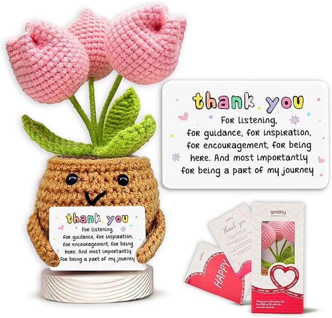 Gossby Handmade Positive Tulip Flower Crochet - Thank You for Listening - Knitted Decor - Thank You, Appreciation, Positive Gift for Women, Teacher, Mom, Friend, Coworker - Christmas, Birthday Gift