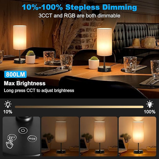 Unicozin Small Table Lamp, 7 RGB & 3 CCT 3000K/4500K/6500K, Stepless Dimmable Bedside Lamp with Grey Shade, Touch Control Ambience Nightstand Light for Living Room Dorm Home Decor Party