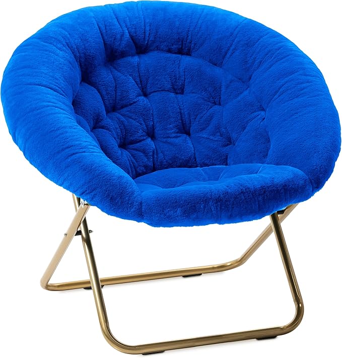 Milliard Saucer Chair for Adults, Teens & Kids, Royal Blue, Faux Fur XL Circle Chair for Bedroom, Dorm & Gaming, Foldable Comfy Accent Seat for Small Spaces, Folding Moon/Mushroom/Round Style