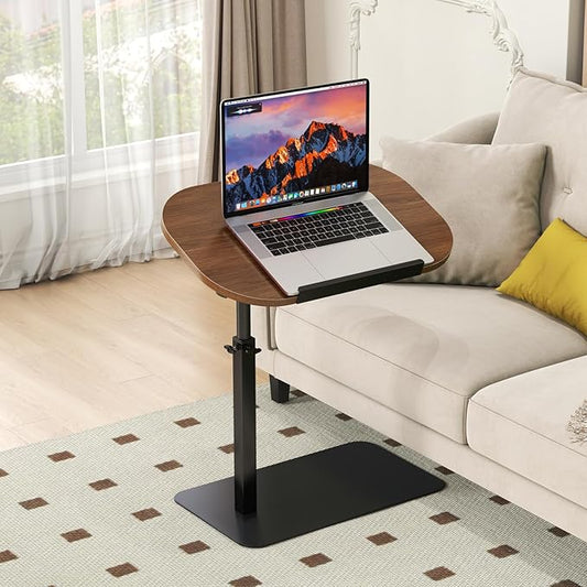 Solid Wood C Shaped Side Table for Sofa/Bed, Adjustable Height C Shaped End Table Metal Base, 360°Swivel/Flip Top Couch Tables That Slide Under, Small Spaces Laptop Stand Coffee Table (Walnut A)