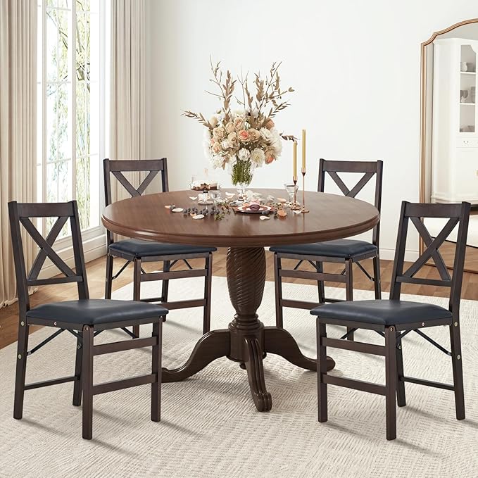 COLAMY Folding Dining Chairs Set of 6, Foldable Chairs with Padded Seats, Wood Folding Dining Room Chairs for Kitchen, Party, Camping, Dark Brown