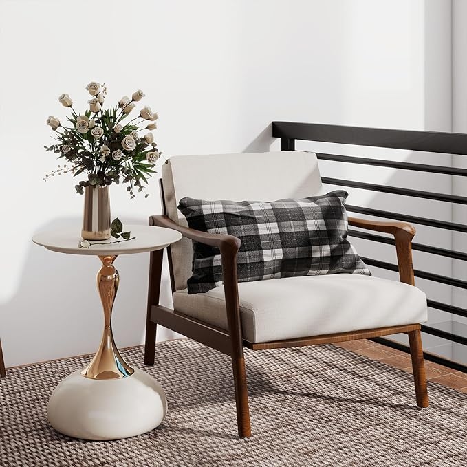 Metal Round End Table,Modern Pedestal Table,Corner Drink Tables,Accent Side Table Nightstand for Living Room,Patio and bar (Cream White)