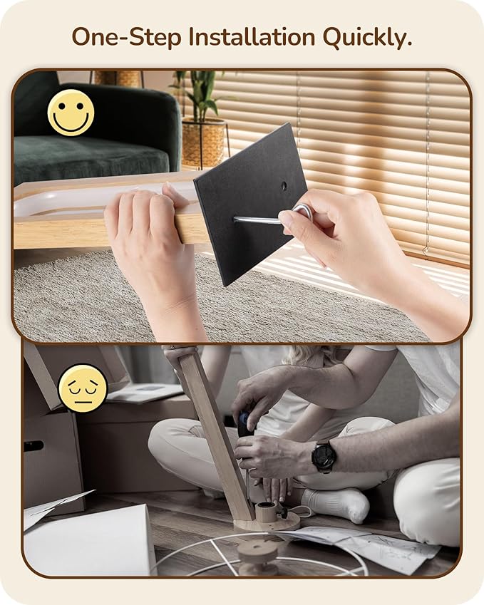 EDISHINE LED Table Lamp, Wooden Bedside Lamp with 3 Color Temperatures & Dimmable, Touch Control Square Nightstand Lamp for Bedroom Living Room, Memory Function, Original Wood Color