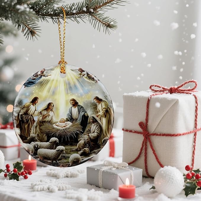 Nativity Scene Christmas Ornament, Jesus’ Birth Christmas Ornament, Holy Family Decoration, Religious Holiday Decor | Gifts for Christian, Gifts for Religious Women - Style C