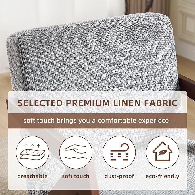 INZOY Mid Century Modern Accent Chair with Wood Frame, Upholstered Reading Armchair with Soft Linen Fabric, Accent Chair for Living Room Bedroom Apartment, Easy Assembly, Blue