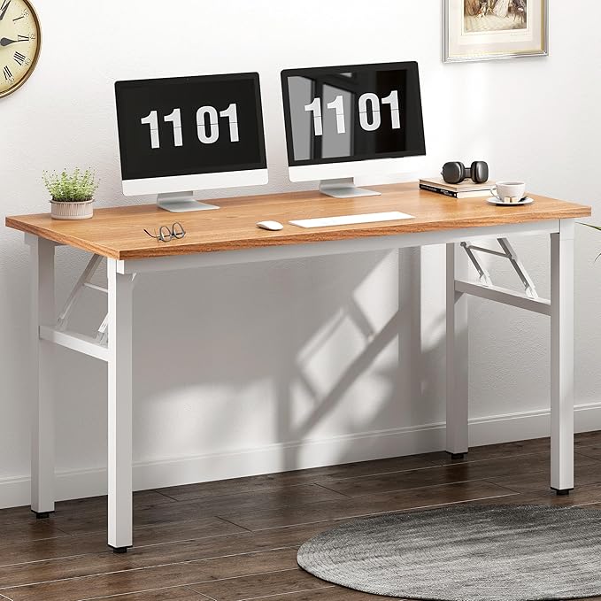 Need 47 inches Computer Desk Office Desk Folding Table with BIFMA Certification Computer Table Workstation,Teak White AC5BW-120
