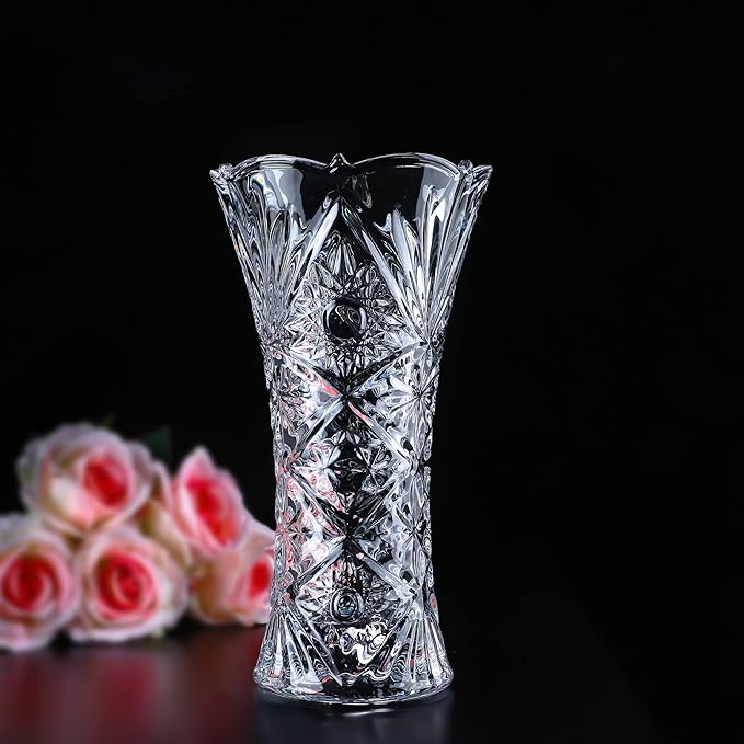 kanpura 11.2'' Tall Glass Flower Vase Sunflower Shape Design,Thickened Clear Crystal Glass Vase Gift for Flower Lovers(1 Piece)