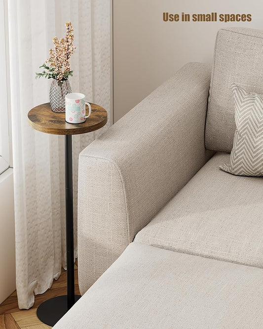 TUTOTAK Tall Round Side Table, Small End Table, Set of 2, Beside Table, Drink Table, Pedestal Side Table, livingroom, Brown TB01BB0652