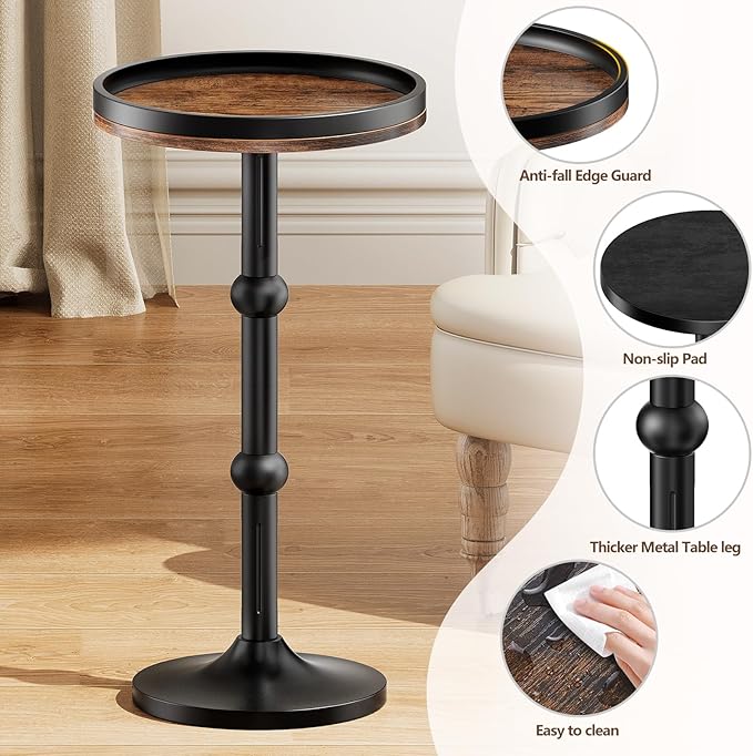 Small Round Side Table, Coffee Drink Table for Small Spaces, Modern Night Stand with Metal Leg, Weighted Iron Base Pedestal Round End Tables for Living Room, Bedroom, Narrow Corners,Sofa Couch