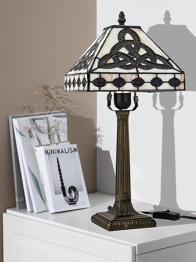 KY&BOSAM Tiffany Style Table Lamp Irish Celtic 17500 Lumens Stained Glass Art Style Fairy Lamp Night Light Shade E26 Bulb Holder Metal Base ON Off Switch Home Office Memory Lamp St Patrick's Day Gift
