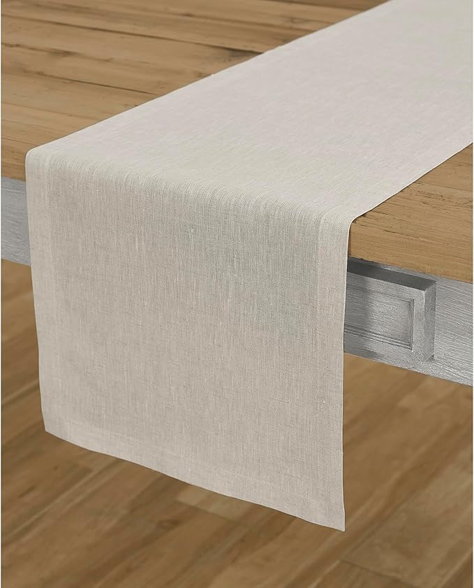 Solino Home Linen Light Natural Table Runner 132 Inches Long - Athena, 100% Pure Linen Dining Table Runner 14 x 132 Inch for Fall, Autumn, Thanksgiving, Christmas