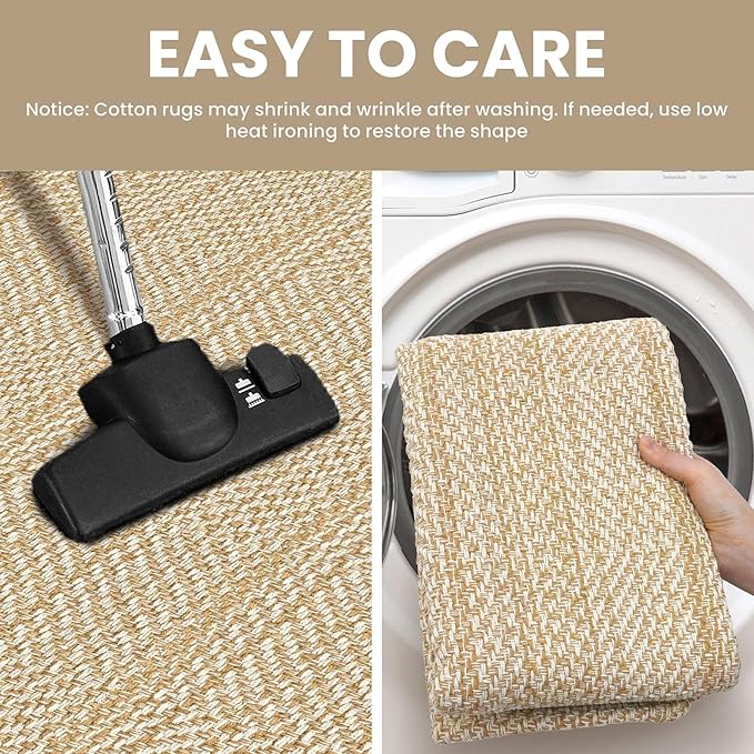 IOHOUZE Washable Area Rug 3x5 Non Slip Rubber Backed Woven Rugs for Entryway Rugs Indoor Outdoor Doormat Throw Rug Floor Carpet for Entrance Kitchen Front Door, Warm Beige/Orange/Apricot