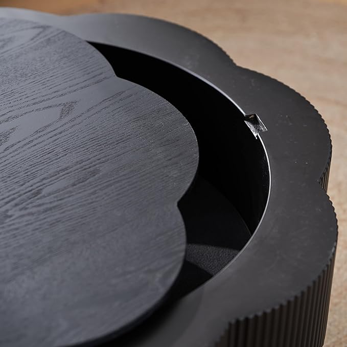 31.50" Modern Coffee Table with Storage, Round Wood Coffee Table Center Table for Living Room, Apartment, Office, Black