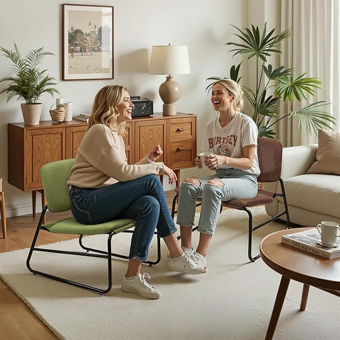 DAICO Modern Accent Chair Comfy Living Room Chair Armless Sling Accent Chairs Upholstered Side Sitting Chairs with Metal Frame for Office Reception Reading Bedroom Waiting Room, Brown