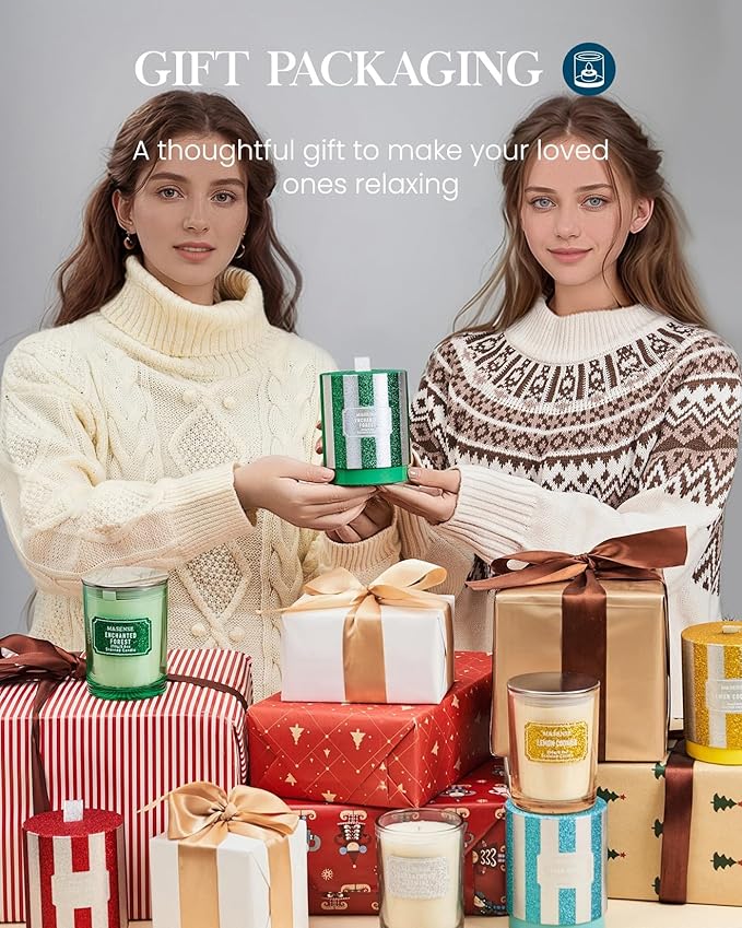 M&SENSE Ocean Scented Glitter Jar Candles, Holiday Gifts for Women - Strong Scented Natural Soy Candle for Winter Home Decor, 50 Hour Burn Time