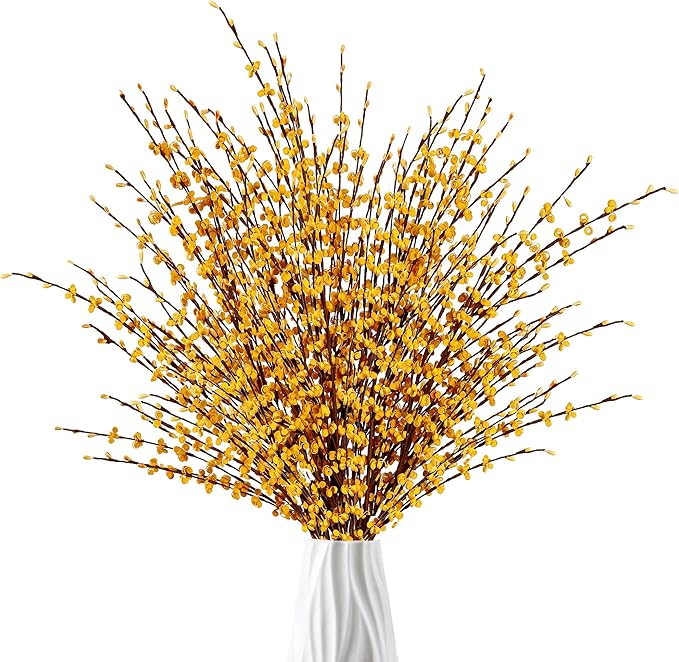 Sggvecsy 10 Pcs 29.5’’ Long Artificial Jasmine Flowers Tall Fake Flower Bouquet Faux Jasmine Plants Dry Branches for ThanksgivingAutumn Wedding Home Party Office Hotel Kitchen Decoration（Dark Yellow）