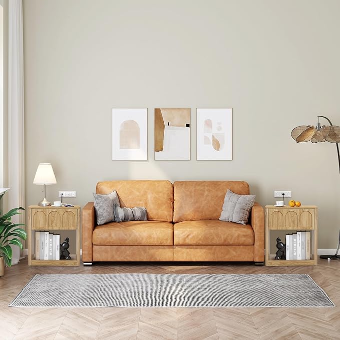 Wood Nightstand, 19.69" Wide Bedside Table with Arched Finish, Modern Night Stands with Curved Profile, Mid Century End Table for Bedroom Living Room (Natural)