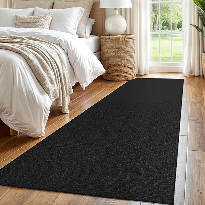 IOHOUZE Washable Runner Rug 2.6x8 Non Slip Rubber Backed Wide Hallway Runner Entryway Runner Indoor, Kitchen Rugs Woven Cotton Floor Carpet for Hall Entrance Bedroom, Black/Grey