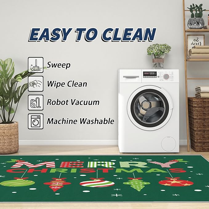 Merry Christmas Rug Indoor - 5x6 Rug, Christmas Ornament Living Room Rugs, Xmas Bedroom Rugs, Modern Xmas Carpet, Holiday Kids Home Decor & Gifts
