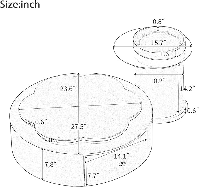 27.5" Modern Round Swivel Coffee Table Set of 2, 360° Rotating Flower-Shaped Center Table with 2 Drawers & Side Tables,MDF Frame Glass Top End Tables for Living Room,Milky White