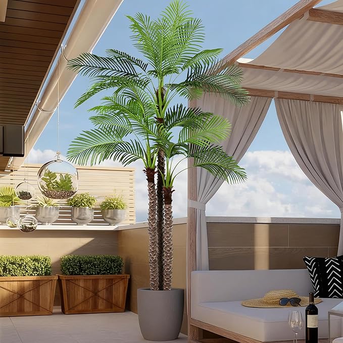 10FT Artificial Palm Tree - Tall Fake Palm Tree with 36 Lifelike Leaves & Realistic Trunk, 120" Large Faux Tropical Phoenix Palm Plant for Home Living Room Poolside Office Hotel Mall Decor
