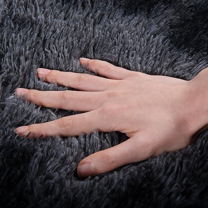 Runner Rugs for Bedroom 2x6 Rug Runners for Hallways Non Slip Soft Shag Bedside Rug, Fluffy Area Rug Throw Rugs for Living Room, Floor Carpet Runner for Nursery Kids Dorm, Dark Grey