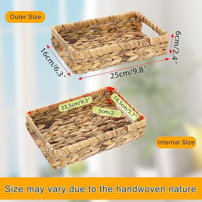Hipiwe Small Keys Basket for Entryway Table Decorative Wicker Basket Tray Woven Organizer Baskets Water Hyacinth Snacks Fruit Serving Trays for Keys Wallet Cell Phone Candy Organizing, 9.8"x6.3"