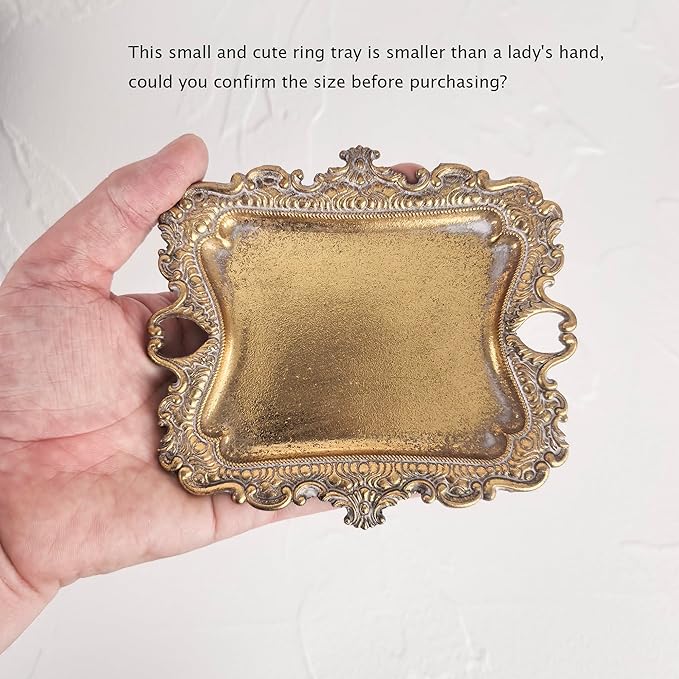 Vintage Small Gold Ring Dish, Birthday & Wedding Gifts for Women，Wedding Ring Tray - 5.3 x 4.5 inches