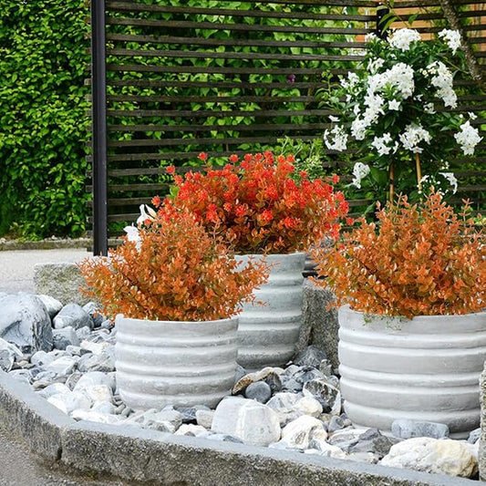 12 Bundles Artificial Flowers Fake Boxwood Shrubs UV Resistant No Fade Faux Greenery Faux Plastic Lotus for Home Garden Hanging Planter Indoor Porch Patio Office Wedding Decoration(Fall)